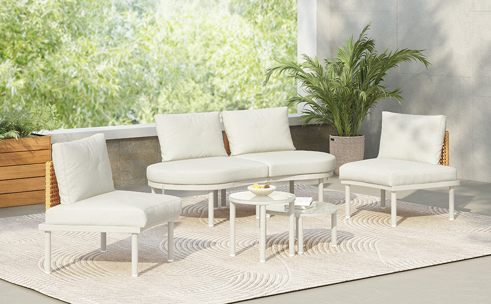 6-Piece Patio Sofa Furniture Set, Half Moon Outdoor Sectional Sofa