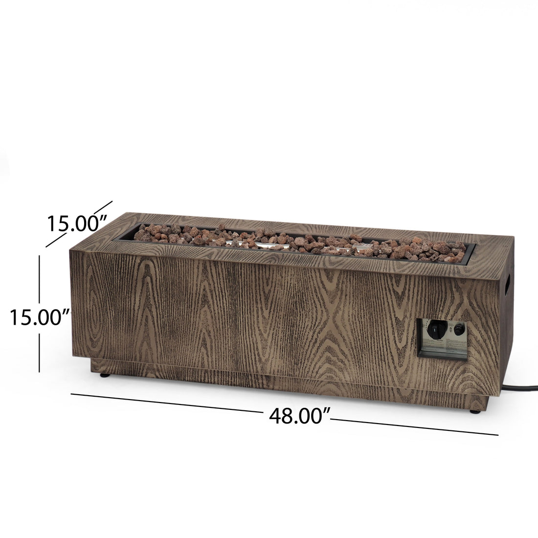 Outdoor 48' Rectangular Iron Propane Fire Pit with 50,000 BTU, Brown