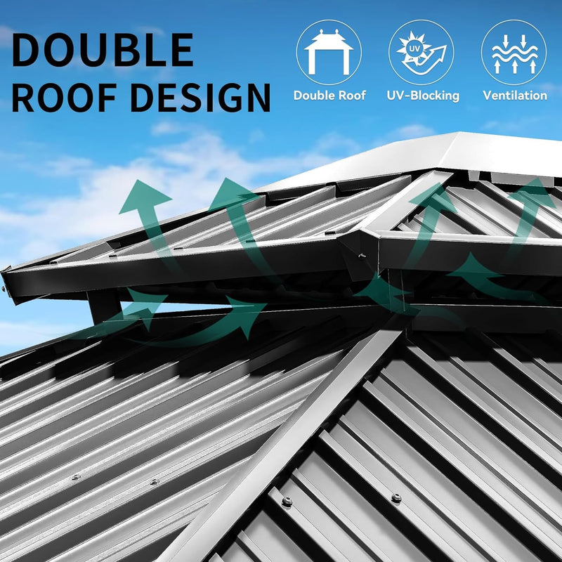 10x12 Hardtop Gazebo Netting Curtains Steel Brown