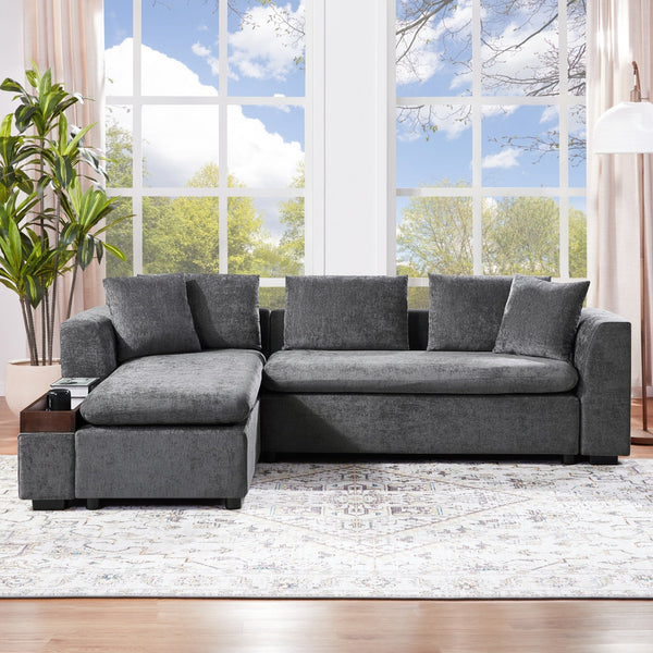Modern L-Shaped Sectional Sofa with Storage in Gray Chenille, 93.7'