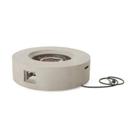 Modern Outdoor 50,000 BTU Round MgO Concrete Propane Fire Pit, Light