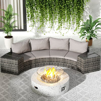 Outdoor Patio Furniture 8 Piece Half-Moon Sectional Round Patio