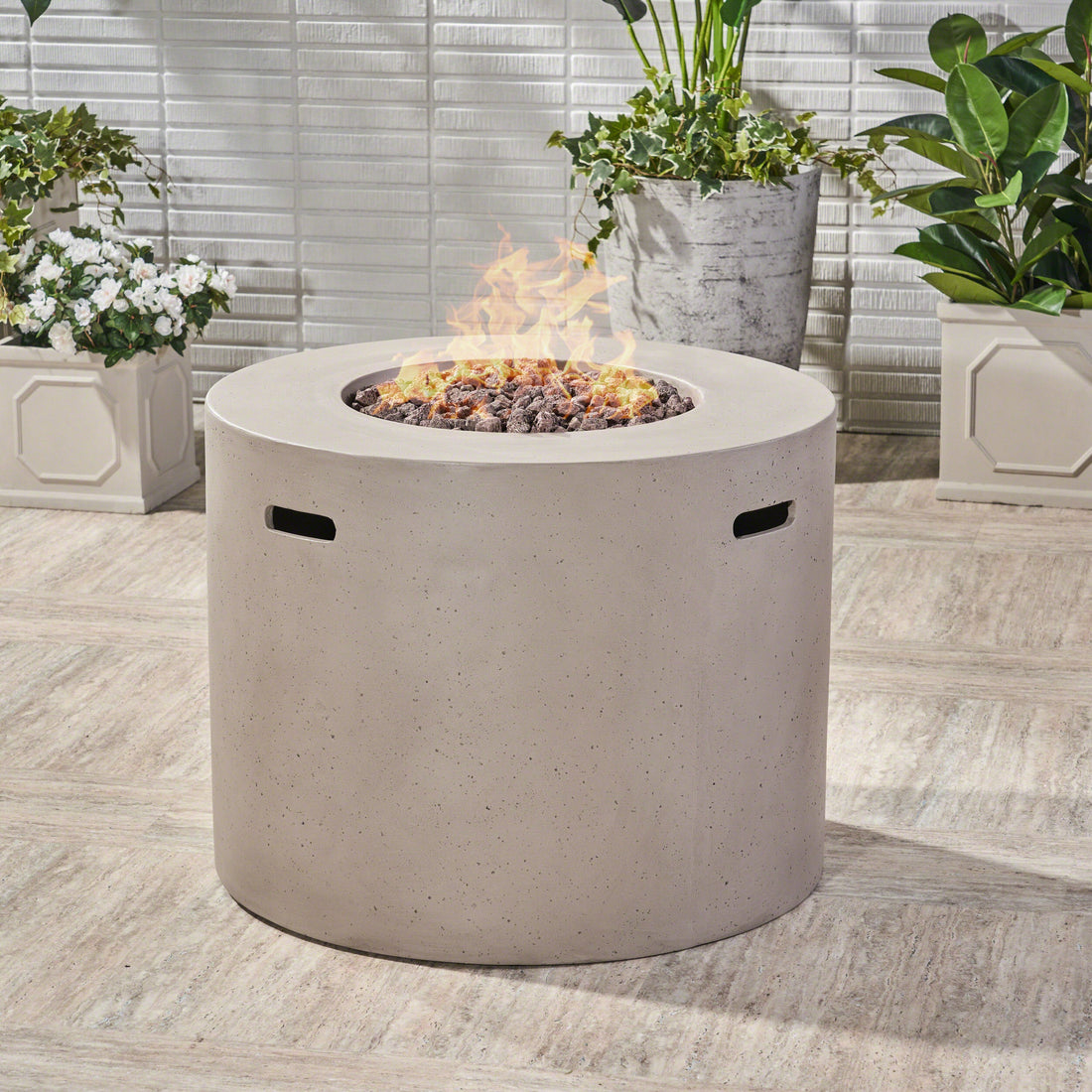 Light Grey Magnesium Oxide 31' Round Fire Pit with 40,000 BTU for