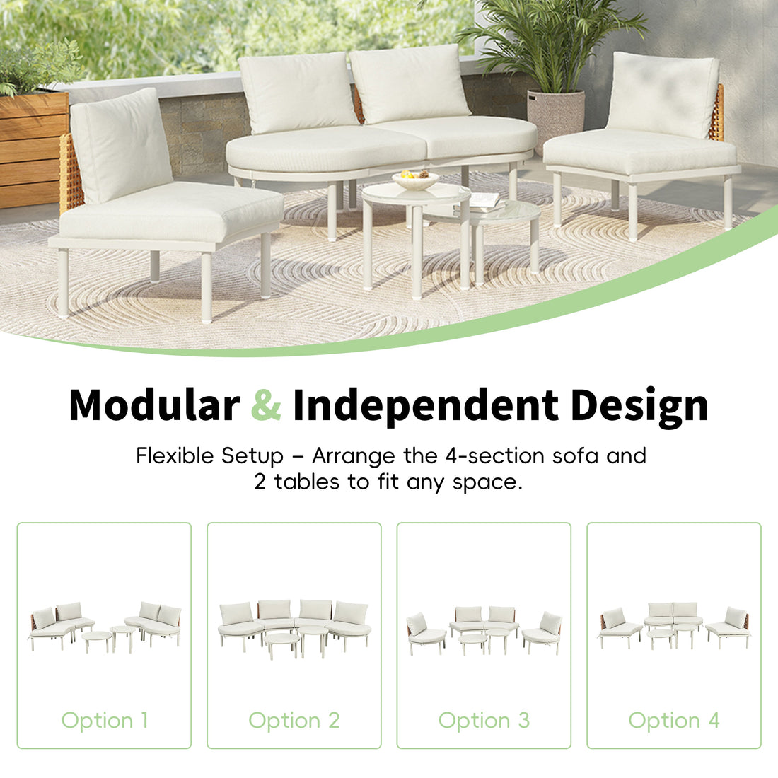 6-Piece Patio Sofa Furniture Set, Half Moon Outdoor Sectional Sofa