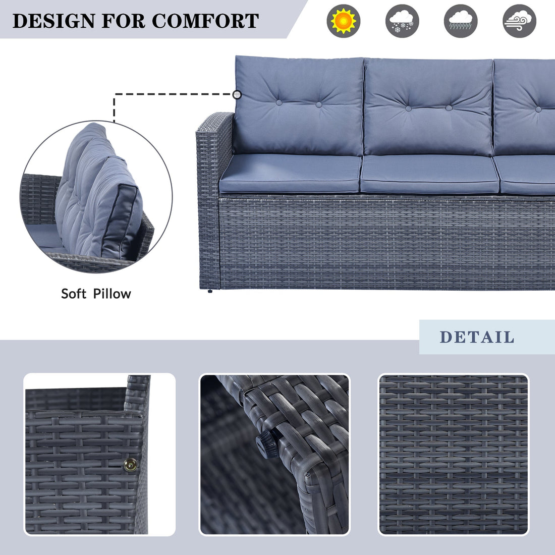 6-piece All-Weather PE rattan Patio Outdoor Dining Conversation