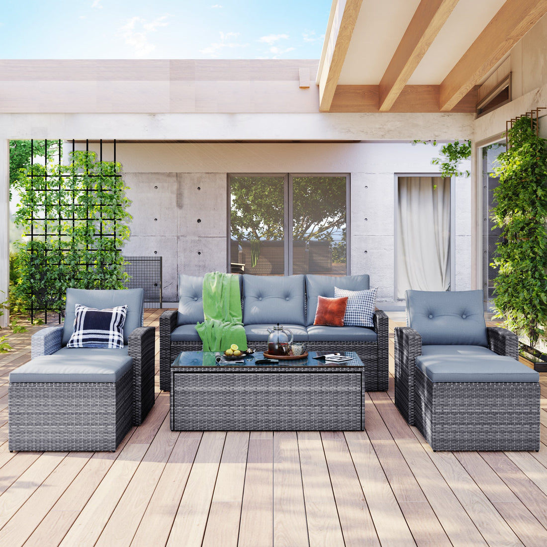 6-piece All-Weather PE rattan Patio Outdoor Dining Conversation