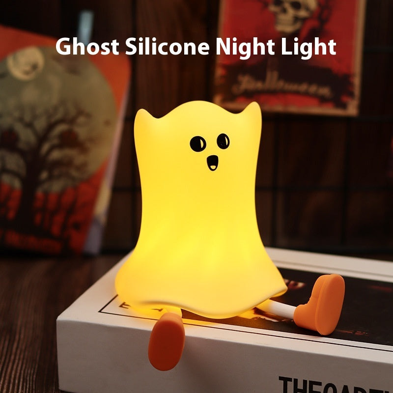 Halloween Silicone Ghost Shaped Bedside Lamp With Touch Control Soft