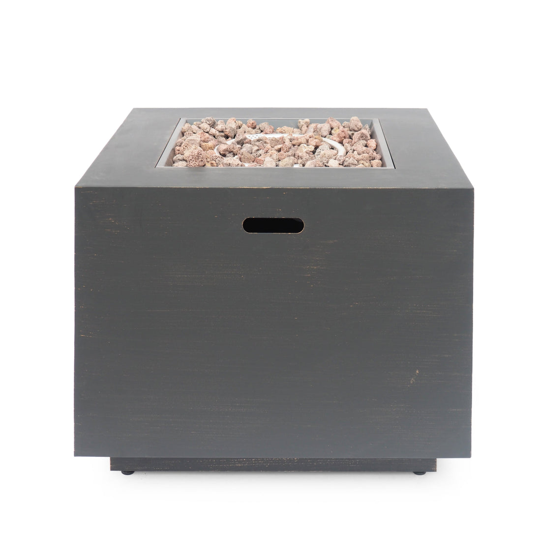 Outdoor Iron Square Propane Fire Pit with Tank Space, Brushed Brown