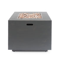 Outdoor Iron Square Propane Fire Pit with Tank Space, Brushed Brown