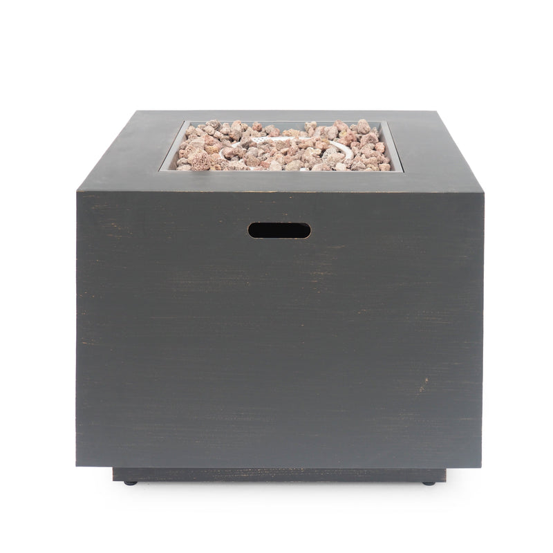 Outdoor Iron Square Propane Fire Pit with Tank Space, Brushed Brown