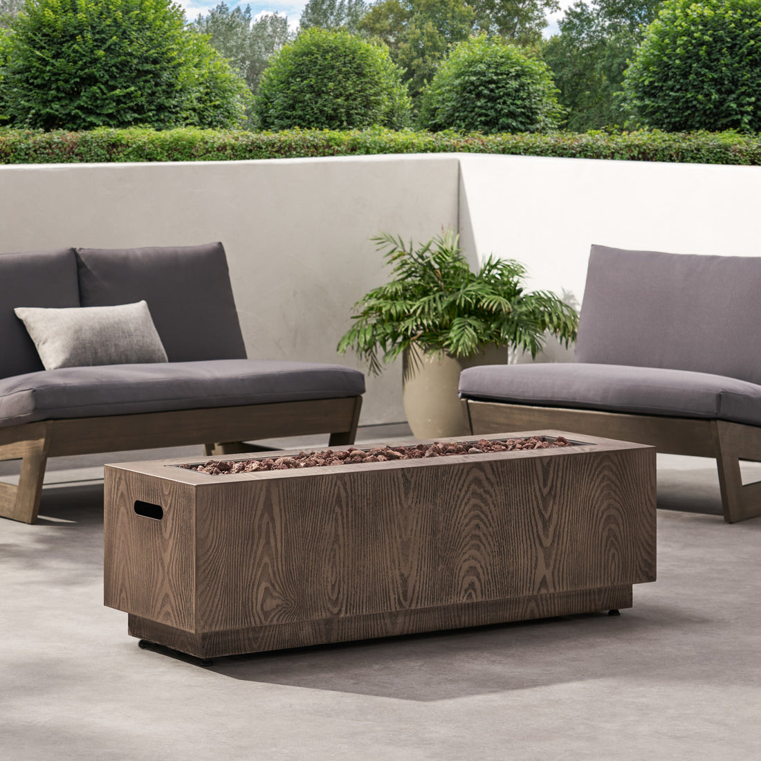 Outdoor 48' Rectangular Iron Propane Fire Pit with 50,000 BTU, Brown