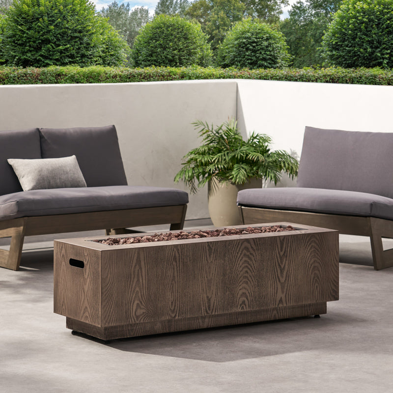 Outdoor 48' Rectangular Iron Propane Fire Pit with 50,000 BTU, Brown