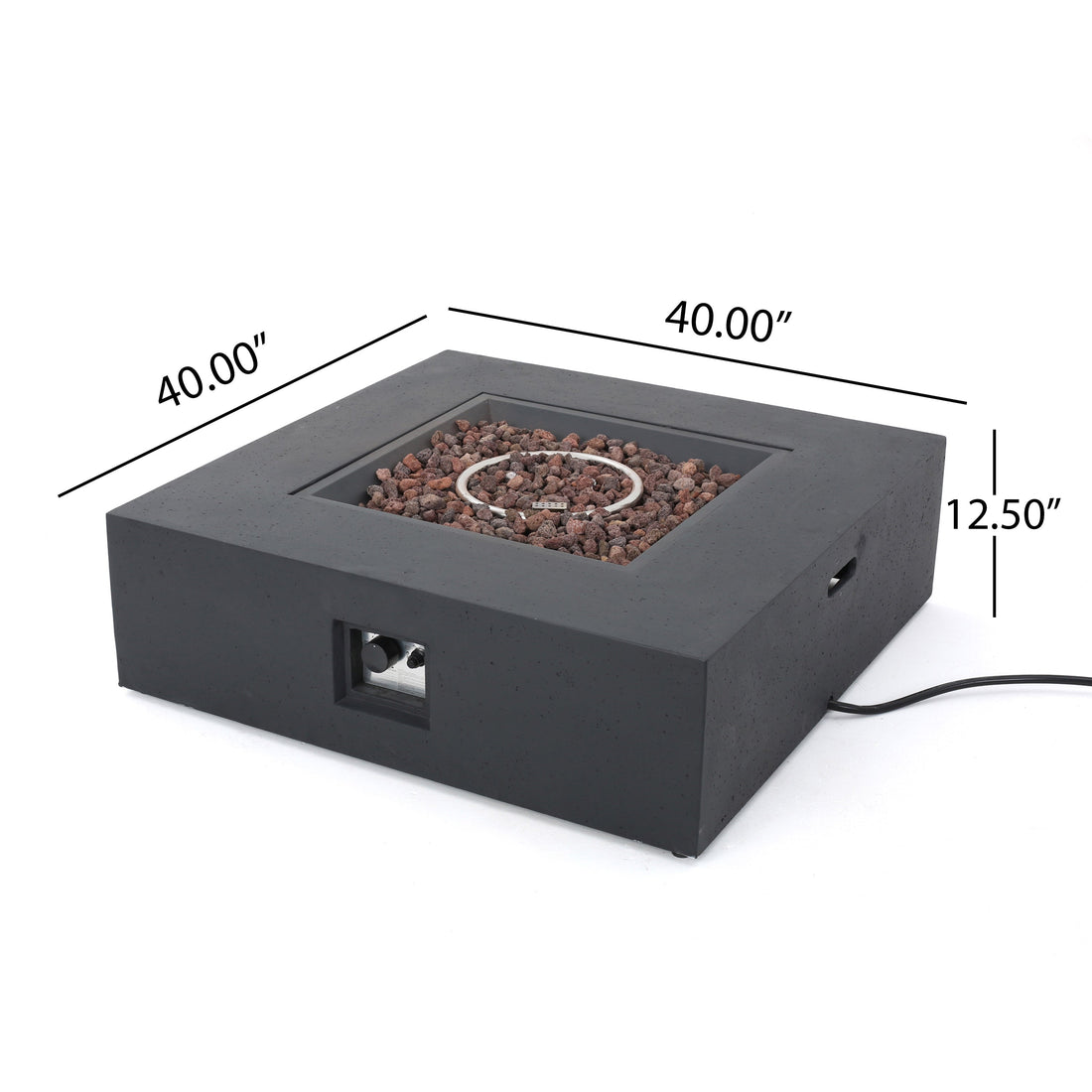Modern 50,000 BTU Square MgO Fire Table with Propane Tank in Dark Grey