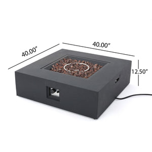 Modern 50,000 BTU Square MgO Fire Table with Propane Tank in Dark Grey