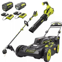 RYOBI 40V Brushless 20 in. Walk Behind Self-Propelled Mower/String Trimmer/Leaf Blower with (2) Batteries and (2) Chargers