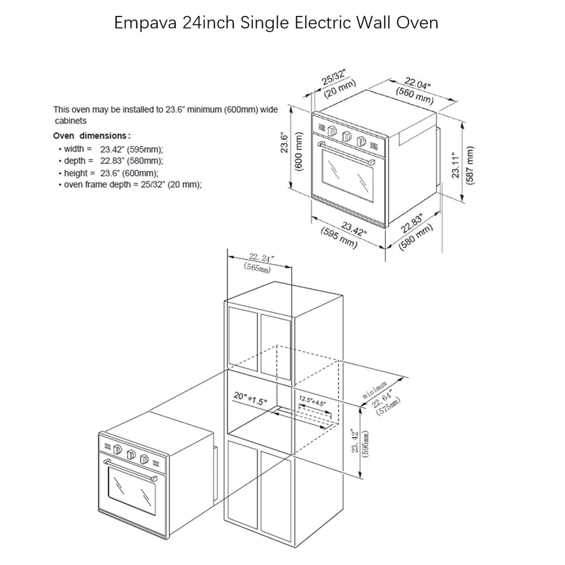 Empava 24-Inch Electric Convection Wall Oven – 2.3 cu. ft. Capacity