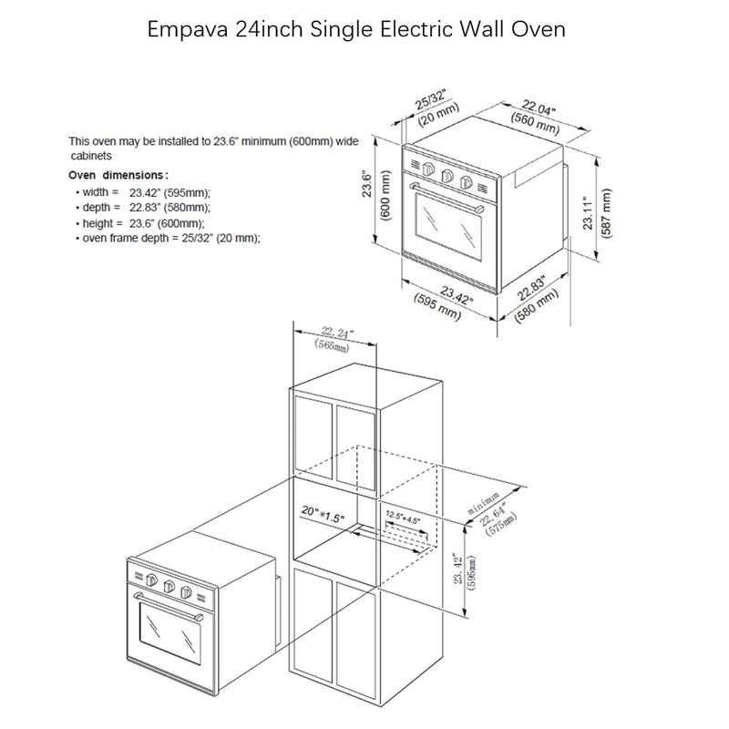Empava 24-Inch Electric Convection Wall Oven – 2.3 cu. ft. Capacity
