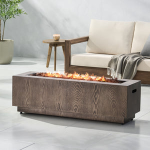 Outdoor 48' Rectangular Iron Propane Fire Pit with 50,000 BTU, Brown