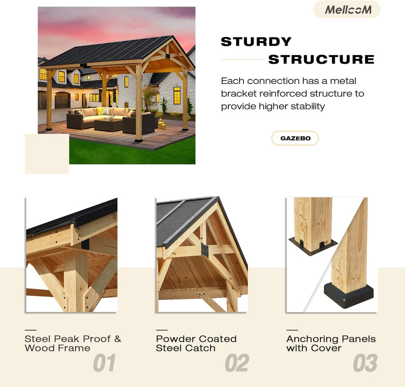 12x15 Spruce Wood Hardtop Gazebo Asphalt Roof