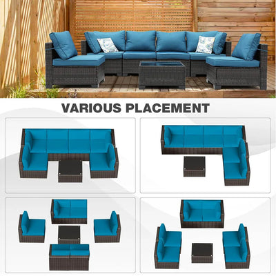 Ainfox 7 Pieces Patio Furniture Set Outdoor Rattan Wicker Patio Conversation Set with Coffee Table