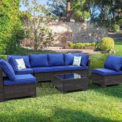 Ainfox 7 Pieces Patio Furniture Set Outdoor Rattan Wicker Patio Conversation Set with Coffee Table