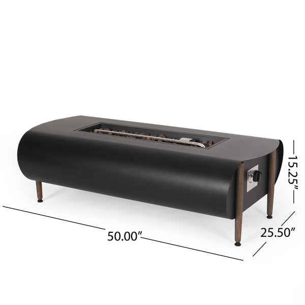 Vernon Rectangle Fire Pit 50,000 BTU Dark Gray Iron 50x25.5x15.25