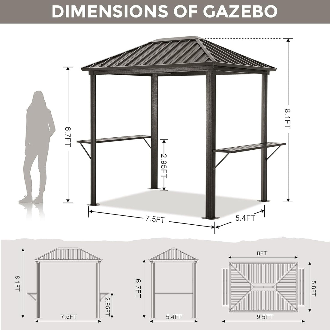 Grill Hardtop Gazebo 6X8 - Outdoor Metal Hard Top Gazebo, Permanent