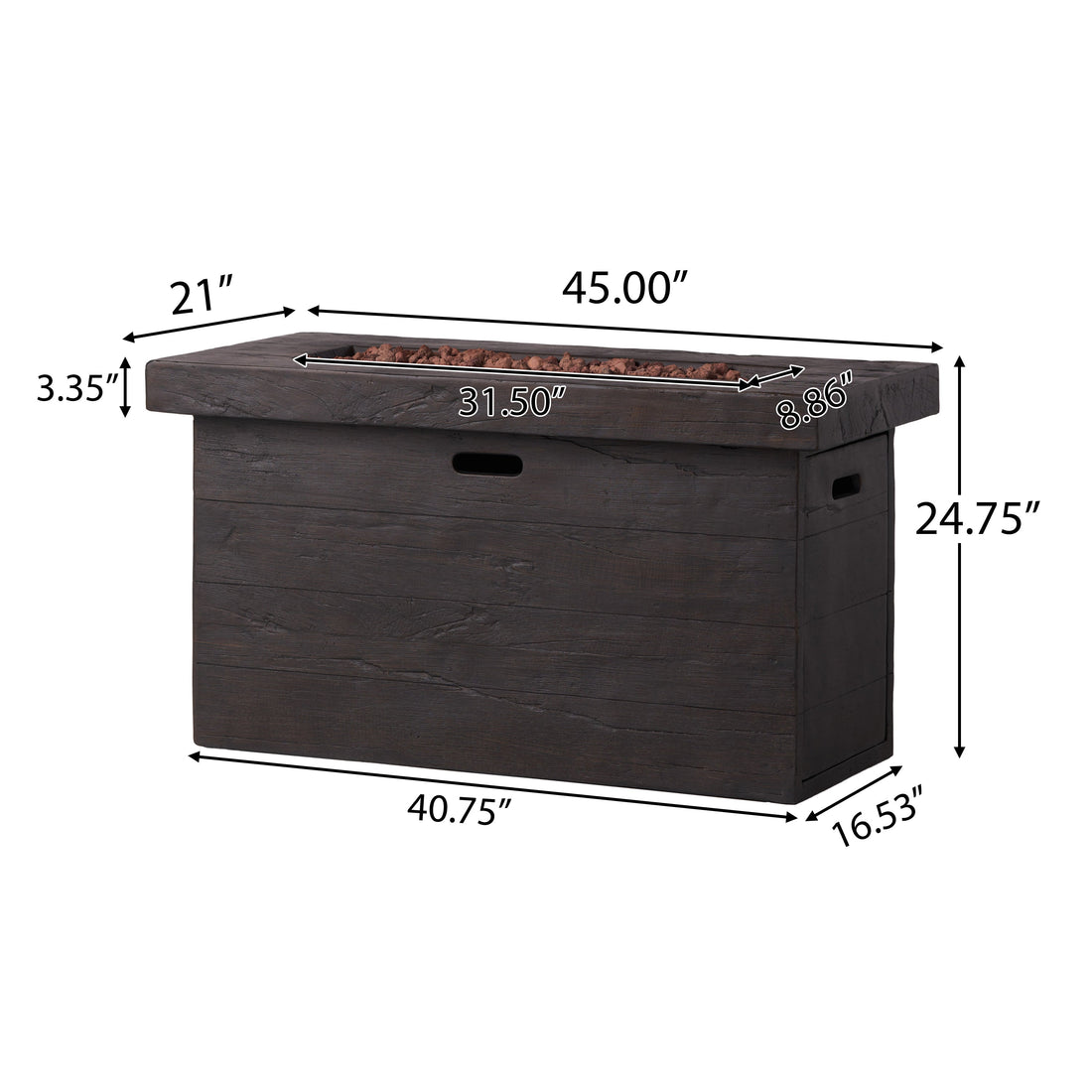 CUSTER Rectangular MGO Fire Pit 50,000 BTU Brown Magnesium Oxide 45