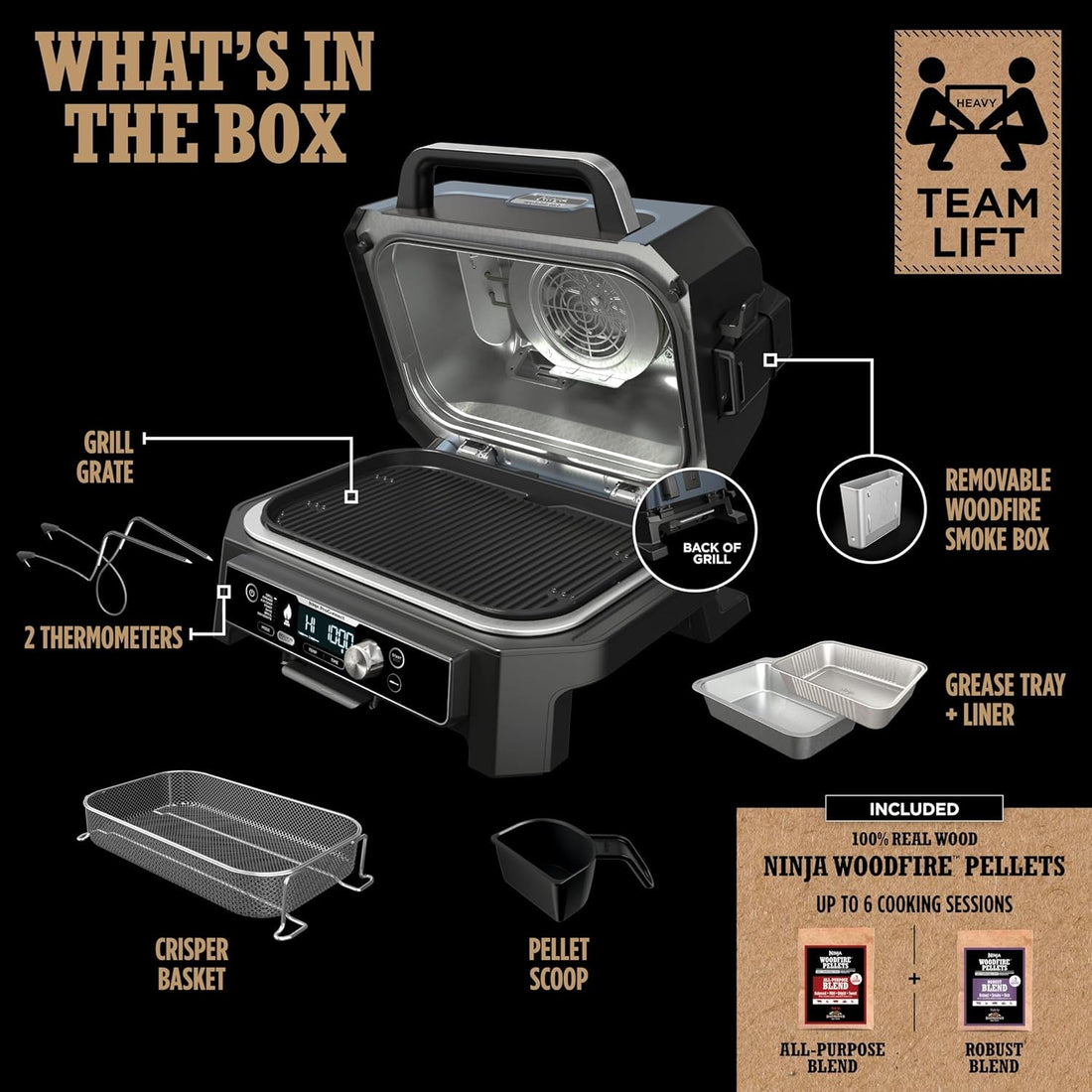 XL Smart Grill Smoker: 7-in-1, App Control, Black