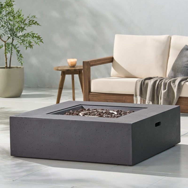 Modern 50,000 BTU Square MgO Fire Table with Propane Tank in Dark Grey