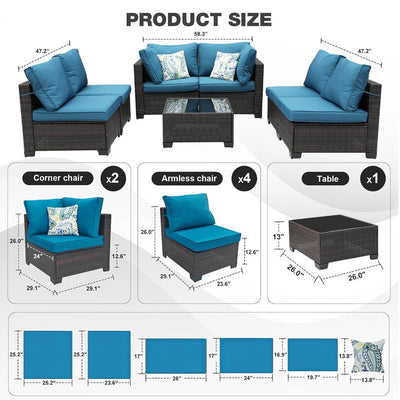 Ainfox 7 Pieces Patio Furniture Set Outdoor Rattan Wicker Patio Conversation Set with Coffee Table