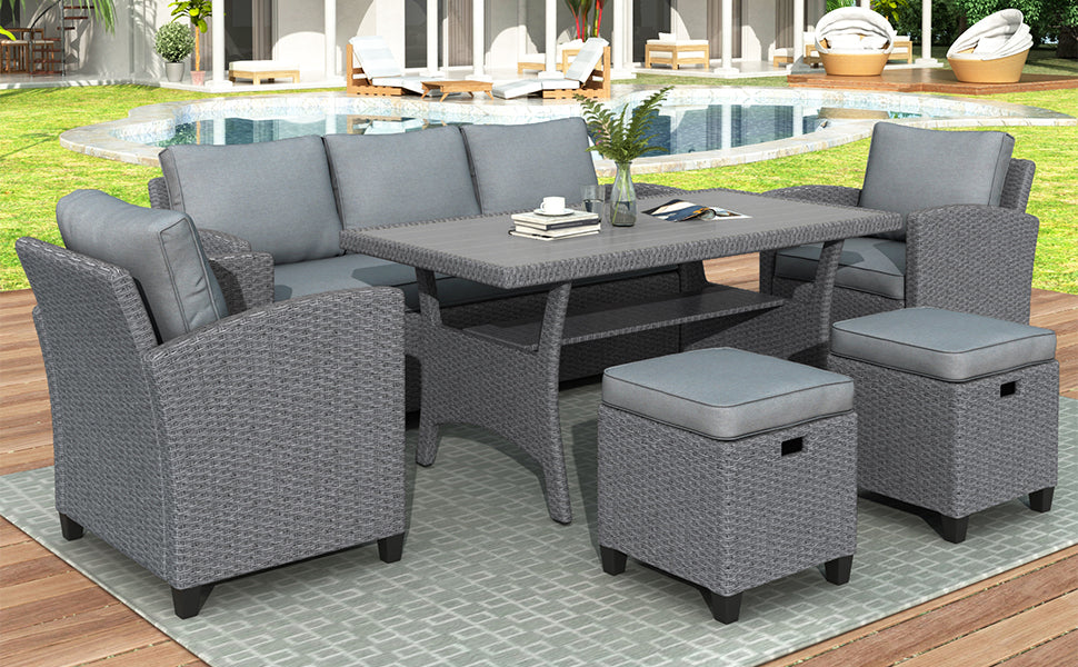 6-Piece Outdoor Rattan Wicker Set Patio Garden Backyard Sofa, Chair