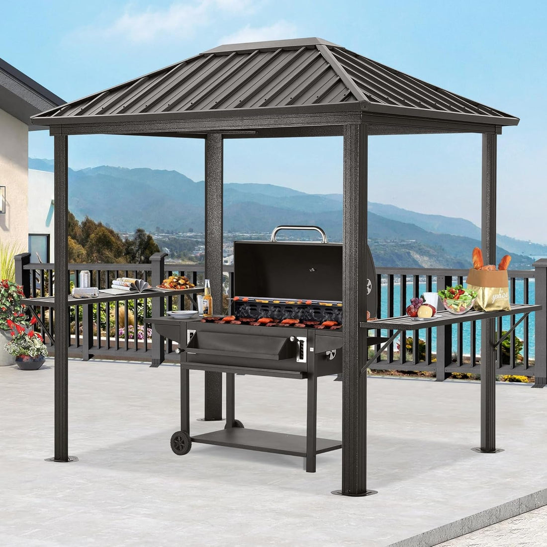 Grill Hardtop Gazebo 6X8 - Outdoor Metal Hard Top Gazebo, Permanent