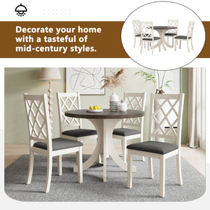 Mid-Century Solid Wood 5-Piece Round Dining Table Set, Kitchen Table