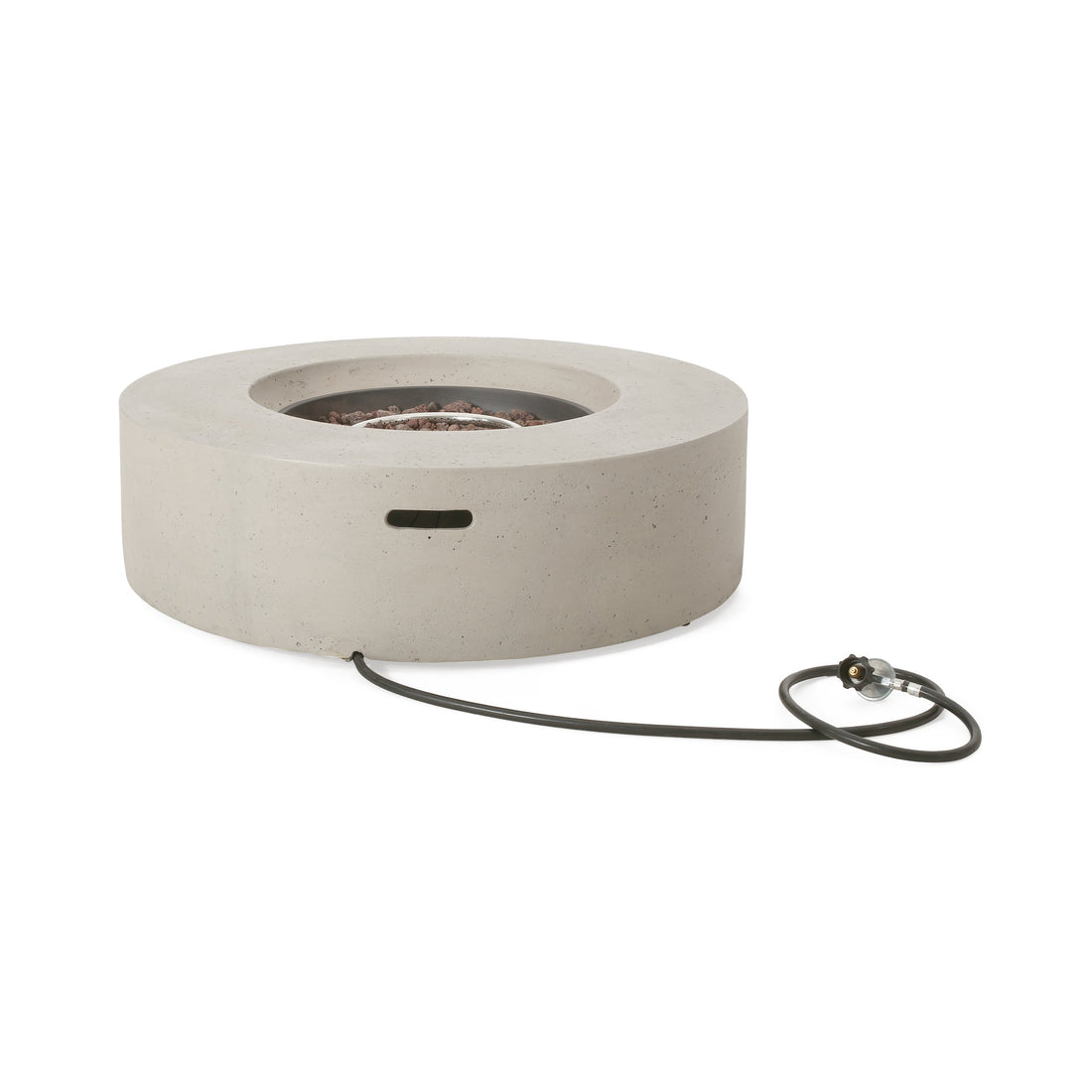 Modern Outdoor 50,000 BTU Round MgO Concrete Propane Fire Pit, Light