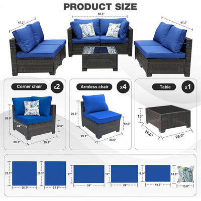 Ainfox 7 Pieces Patio Furniture Set Outdoor Rattan Wicker Patio Conversation Set with Coffee Table
