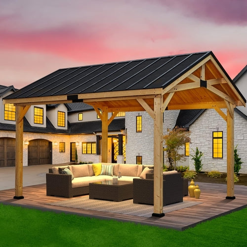 12x15 Spruce Wood Hardtop Gazebo Asphalt Roof