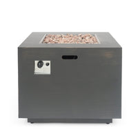 Outdoor Iron Square Propane Fire Pit with Tank Space, Brushed Brown