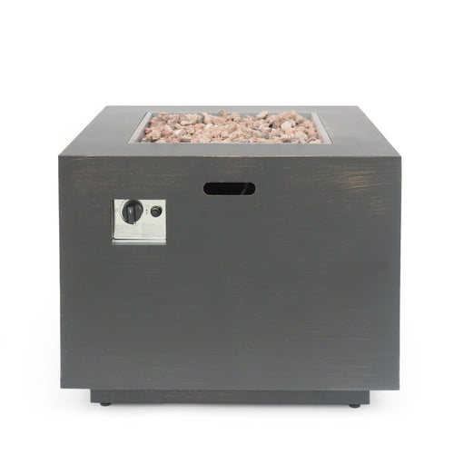 Outdoor Iron Square Propane Fire Pit with Tank Space, Brushed Brown