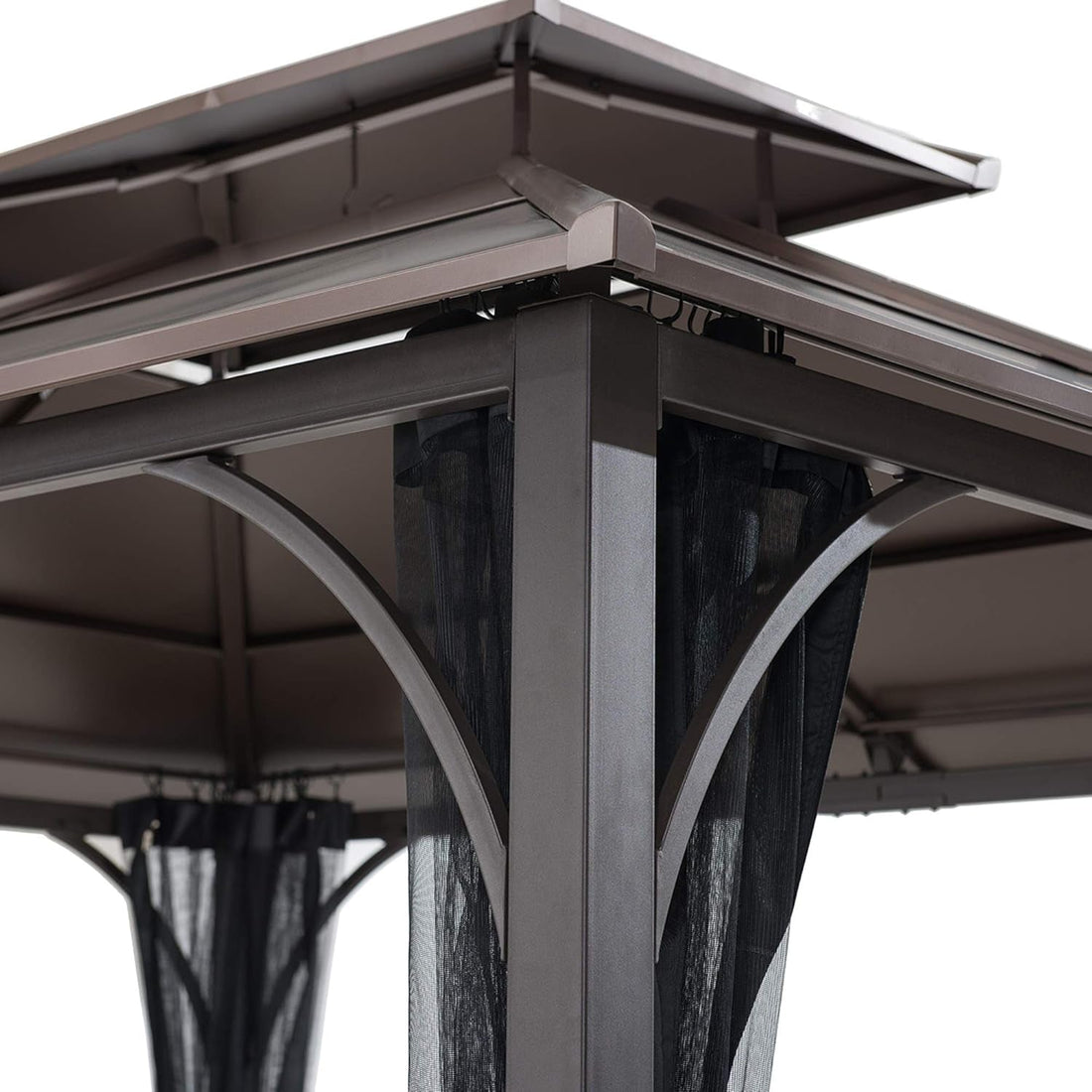 10x12 Hardtop Gazebo Steel Frame Netting Brown