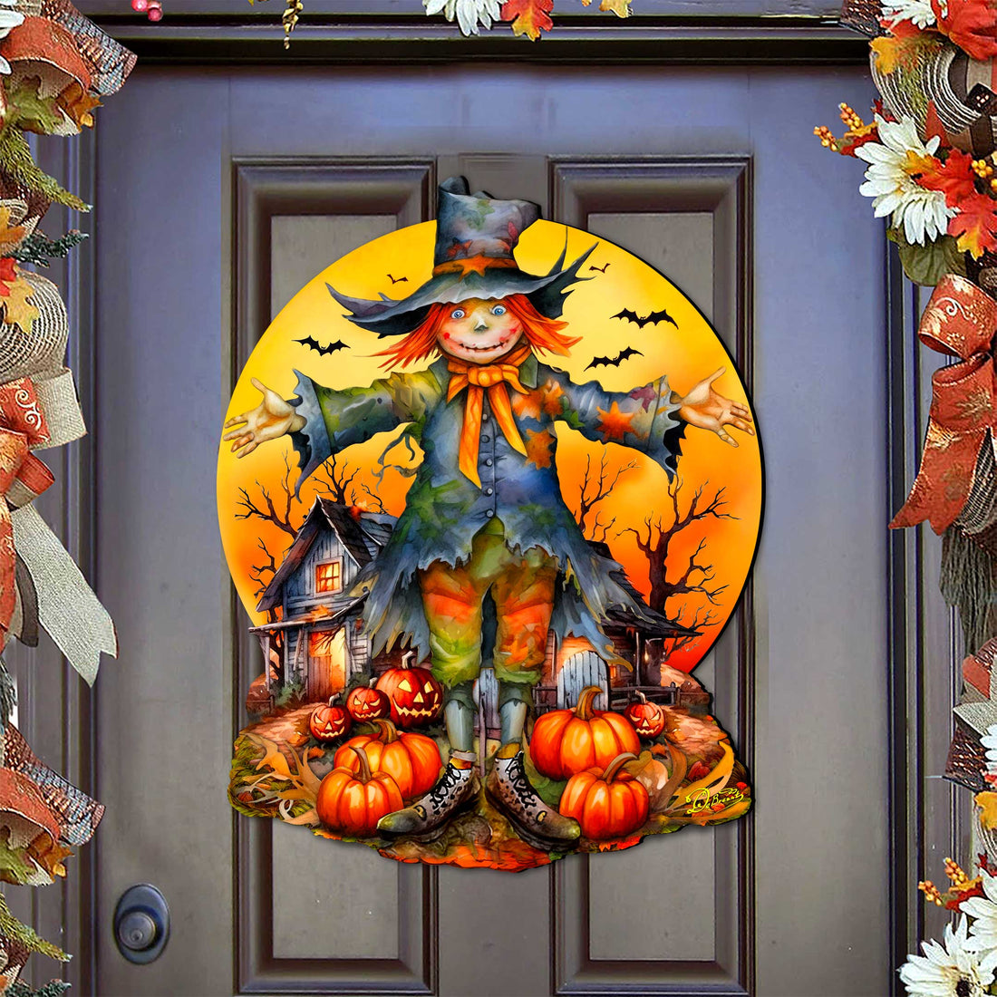 Halloween Scarecrow Door Decor – Handcrafted Holiday Decoration