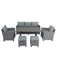 6-Piece Outdoor Rattan Wicker Set Patio Garden Backyard Sofa, Chair