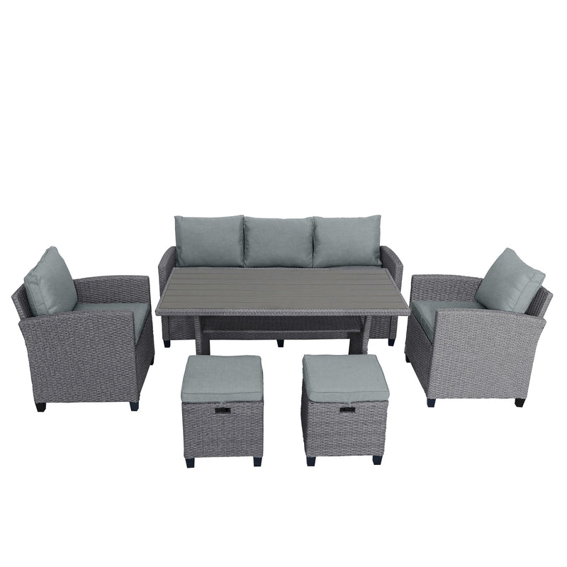 6-Piece Outdoor Rattan Wicker Set Patio Garden Backyard Sofa, Chair