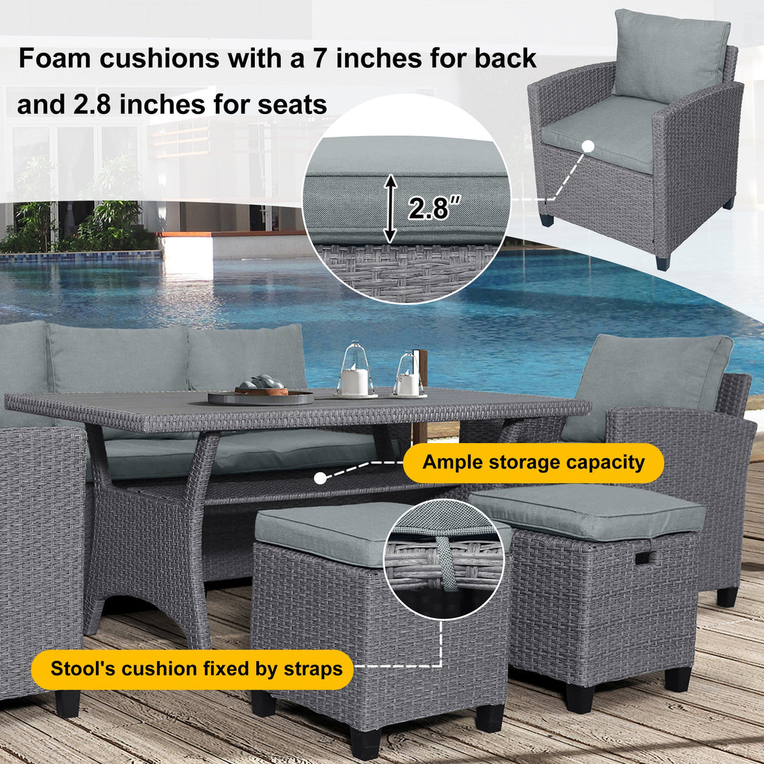 6-Piece Outdoor Rattan Wicker Set Patio Garden Backyard Sofa, Chair