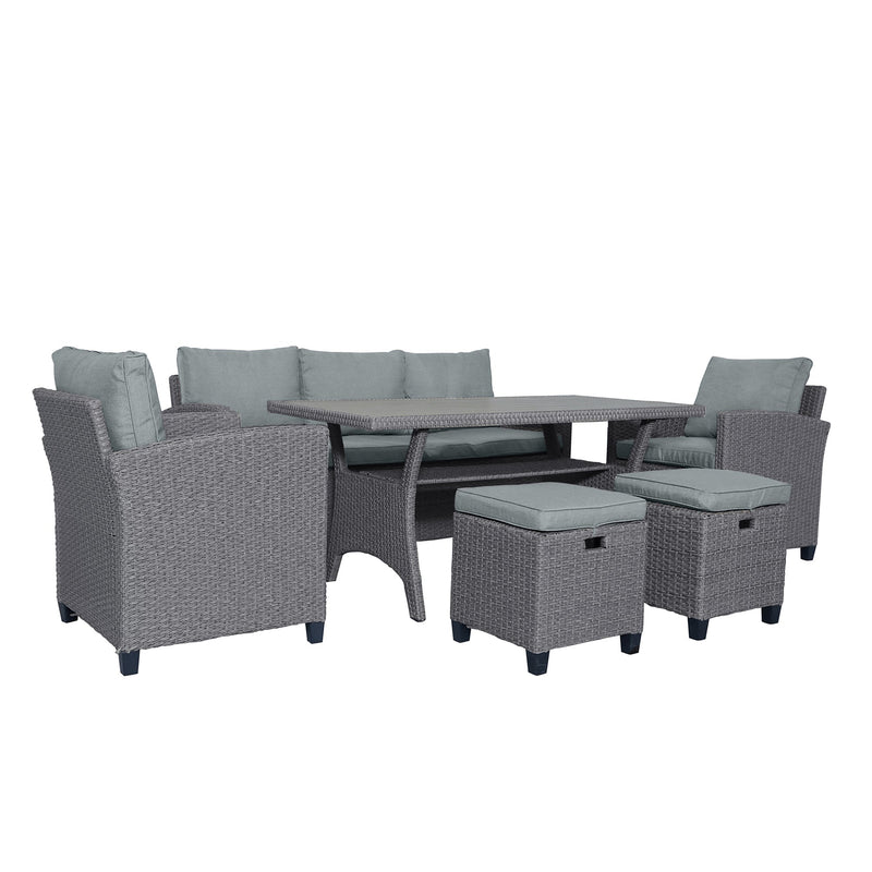 6-Piece Outdoor Rattan Wicker Set Patio Garden Backyard Sofa, Chair