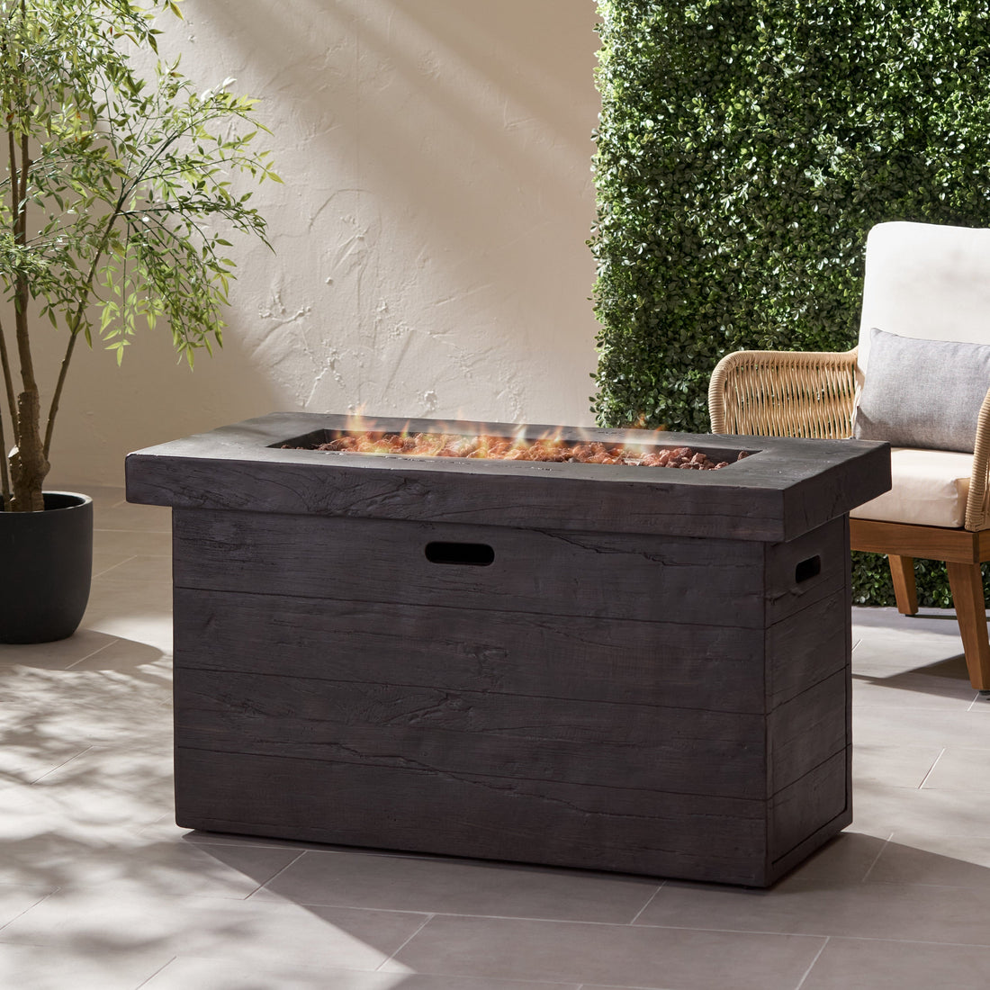 CUSTER Rectangular MGO Fire Pit 50,000 BTU Brown Magnesium Oxide 45
