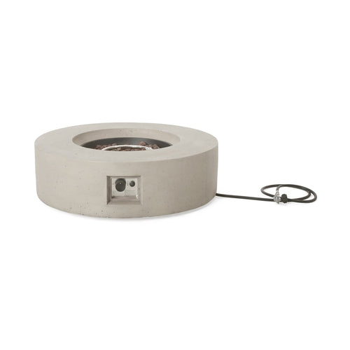 Modern Outdoor 50,000 BTU Round MgO Concrete Propane Fire Pit, Light