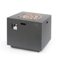 Outdoor Iron Square Propane Fire Pit with Tank Space, Brushed Brown