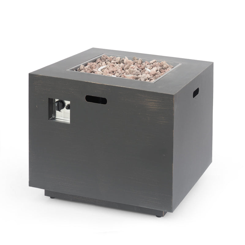 Outdoor Iron Square Propane Fire Pit with Tank Space, Brushed Brown