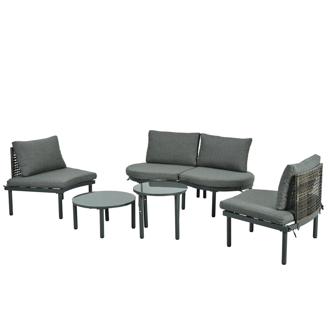 6-Piece Patio Sofa Furniture Set, Half Moon Outdoor Sectional Sofa